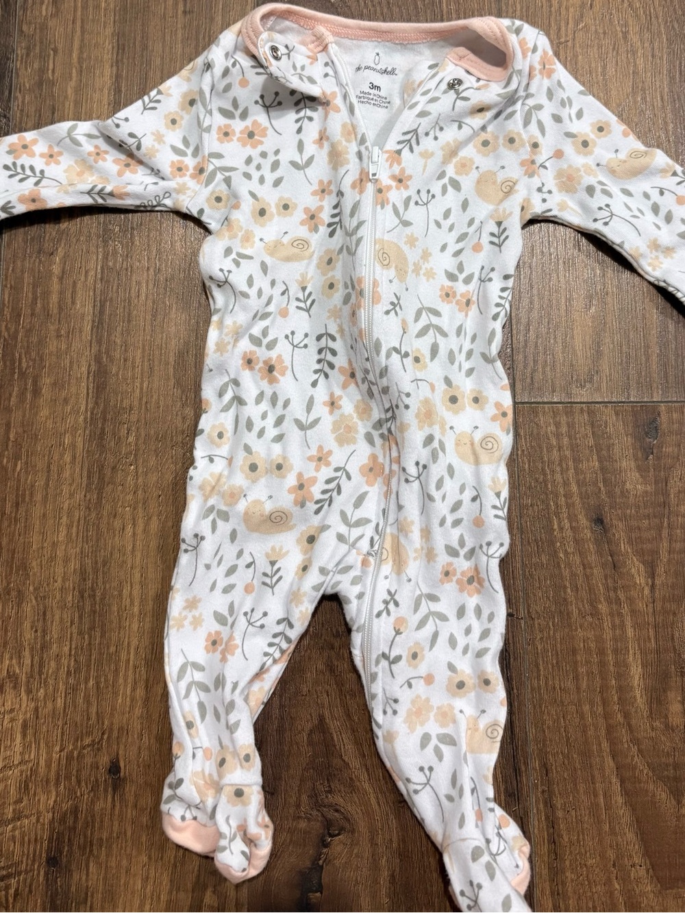 Zip-Front Floral Snail Footed One-Piece in Peach & Gray
